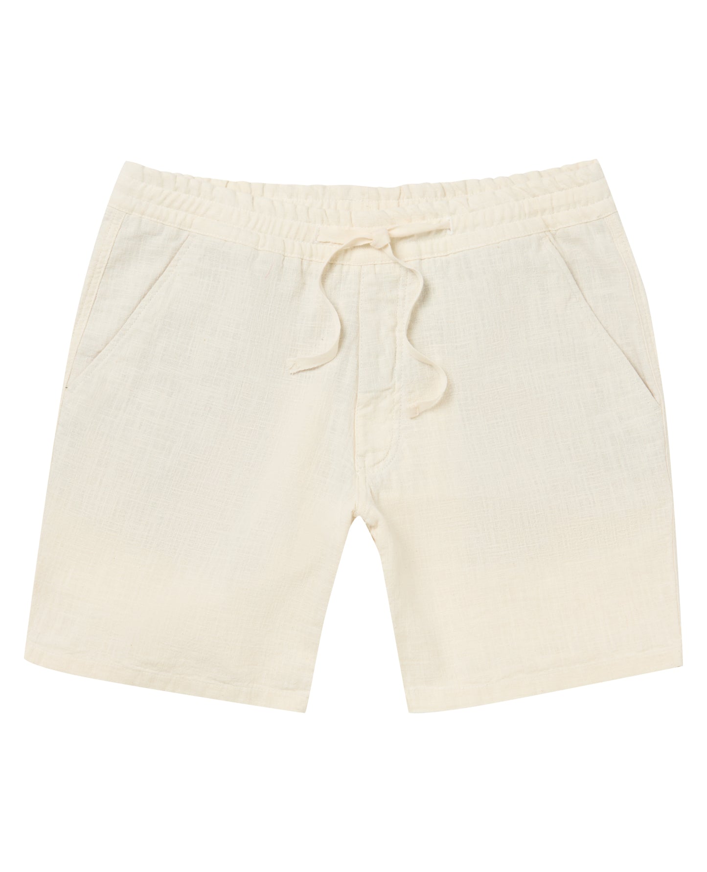 Man wearing a sand Slim Fit Cotton-Linen Shorts