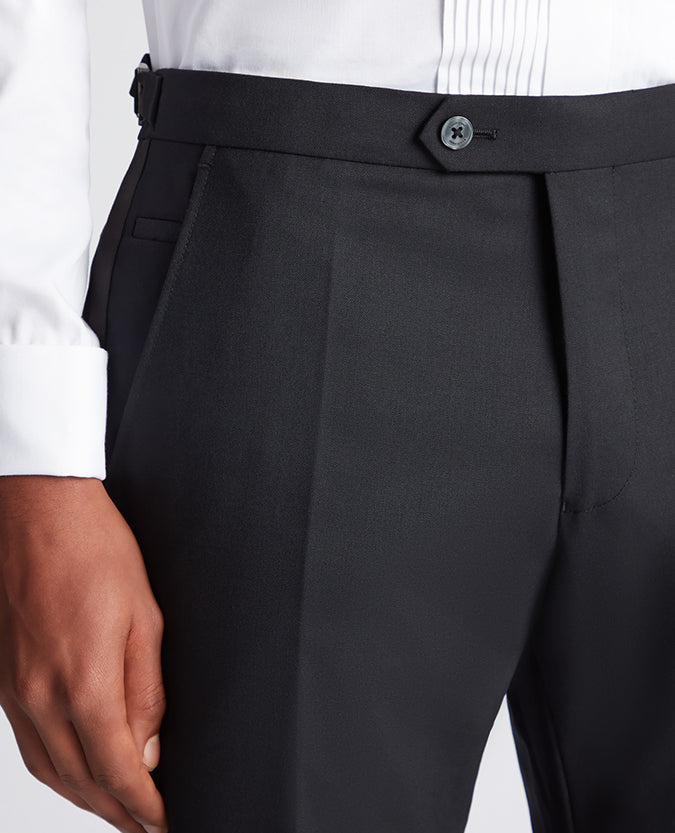 Man wearing a black Slim Fit Satin Stripe Suit Trouser