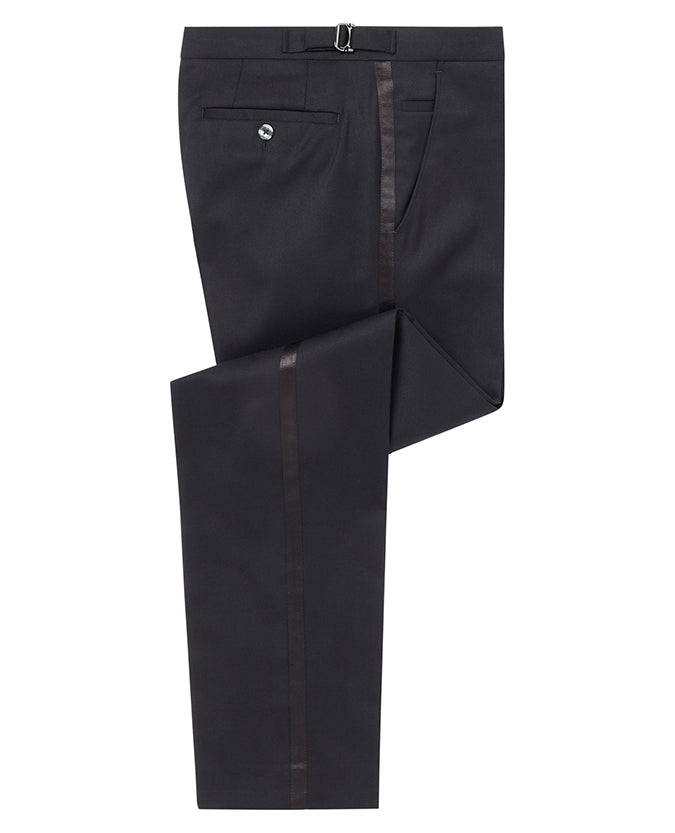 Man wearing a black Slim Fit Satin Stripe Suit Trouser