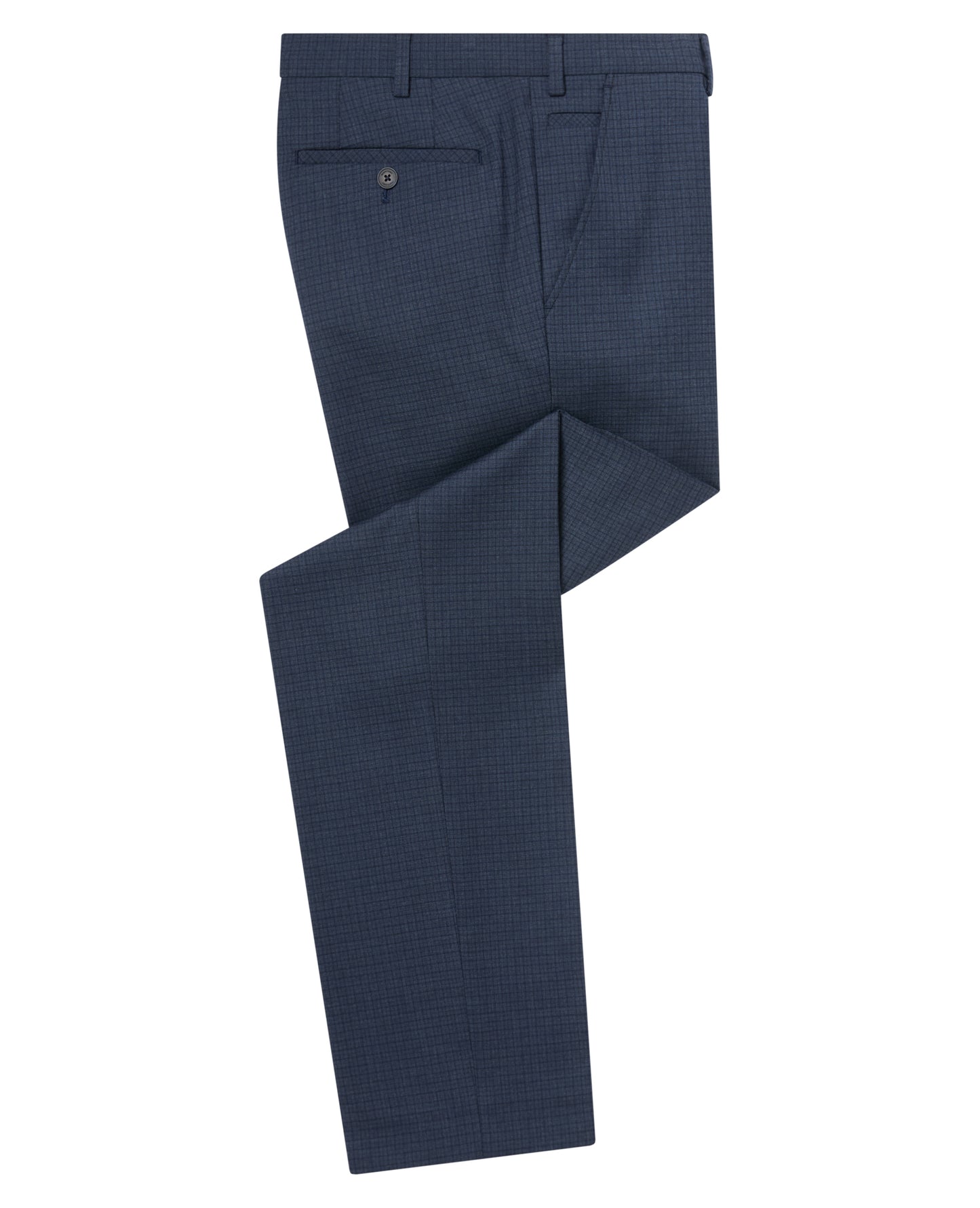 Man wearing a blue Slim Leg Checked Stretch Formal Trousers