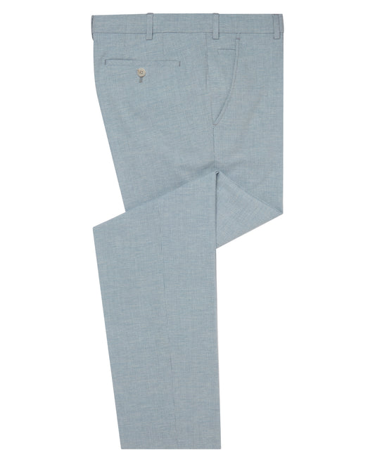 Man wearing a blue Slim Leg Linen-Blend Formal Trousers