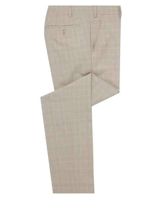 Man wearing a sand Slim Leg Checked Stretch Formal Trousers