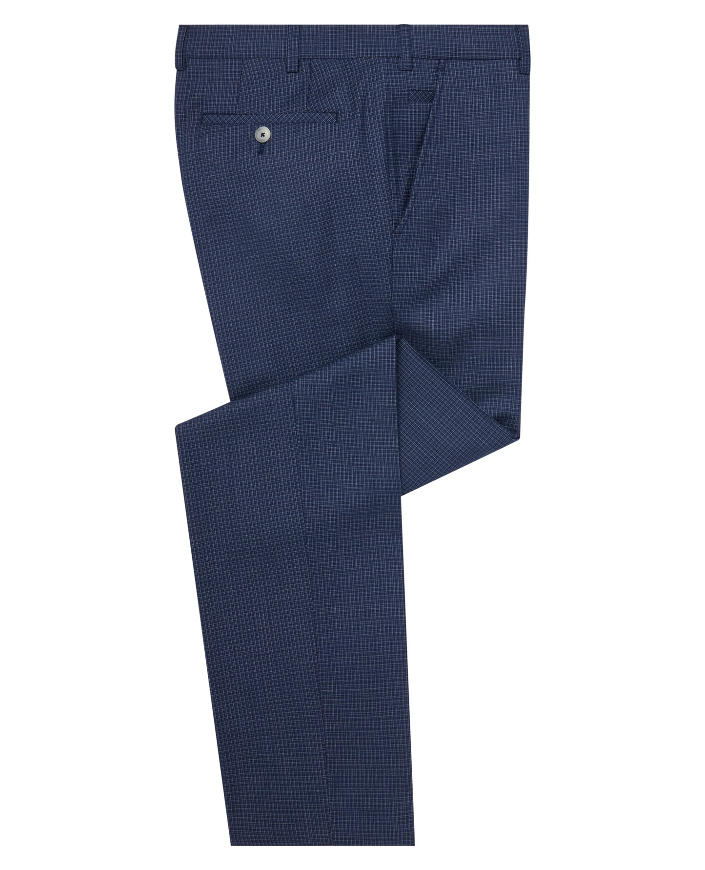 Man wearing a blue Slim Leg Checked Stretch Formal Trousers