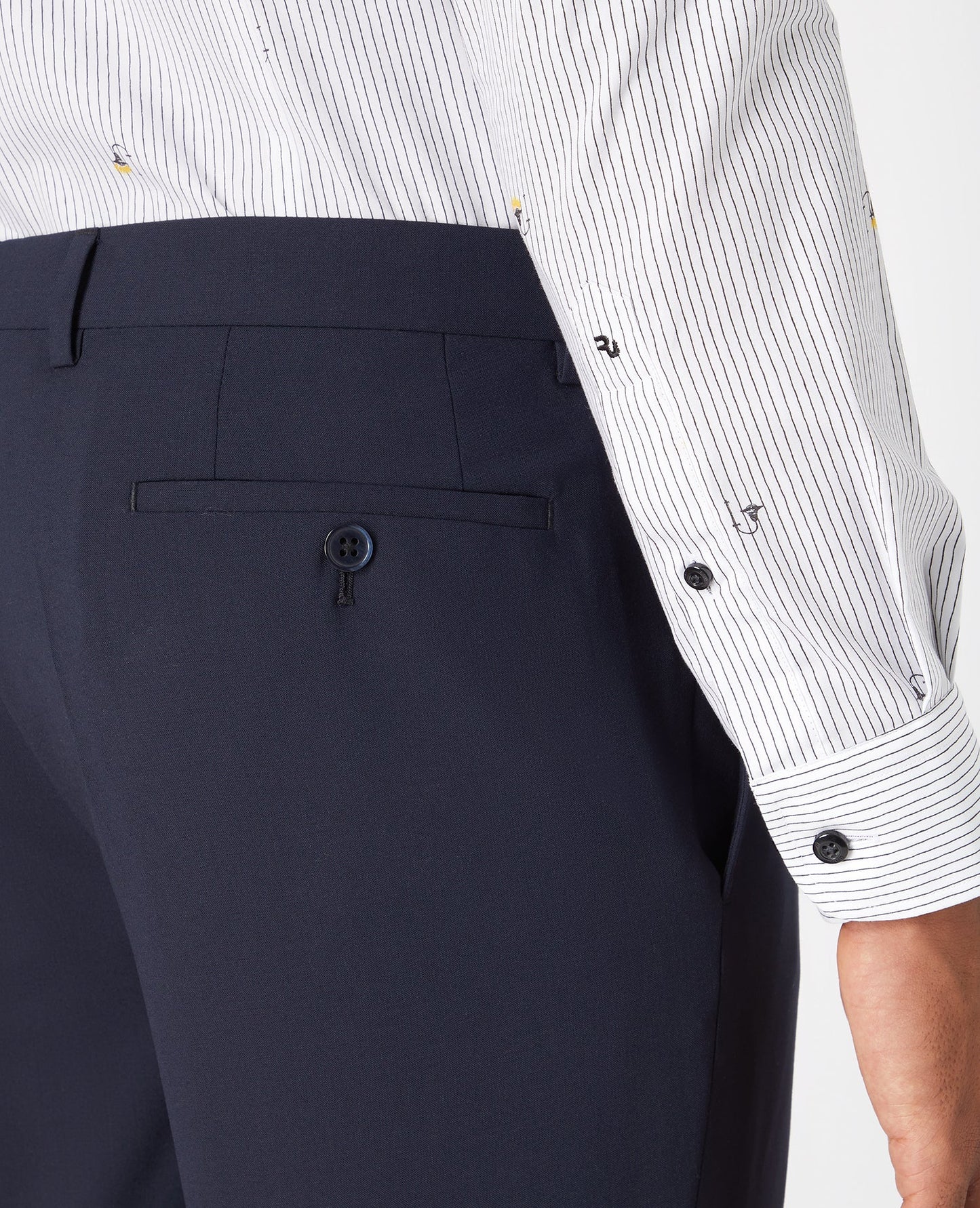 Man wearing a navy Mix and match suit trouser