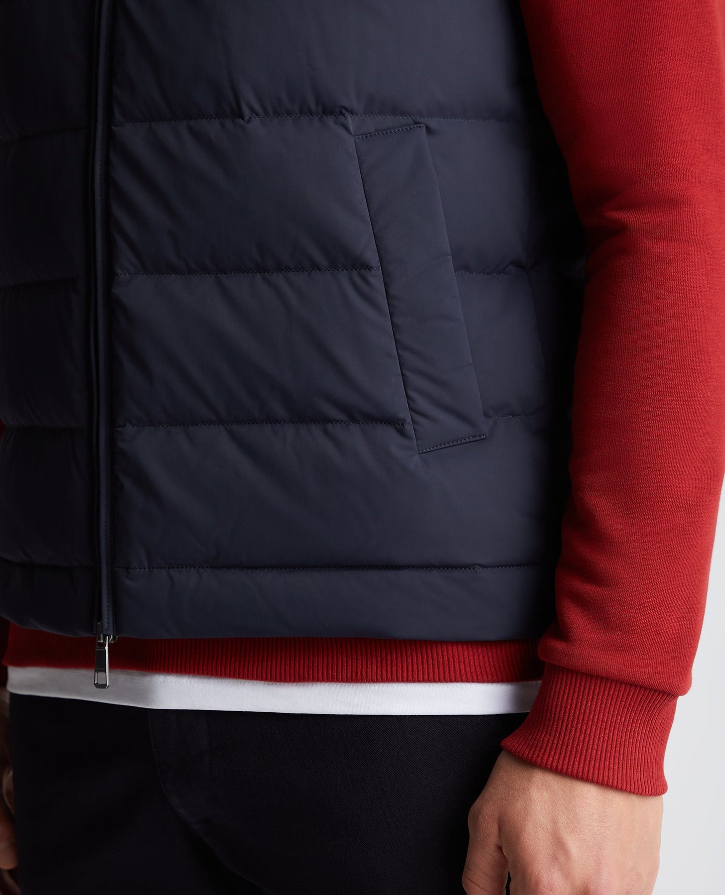 Man wearing a navy Regular Fit Quilted Gilet