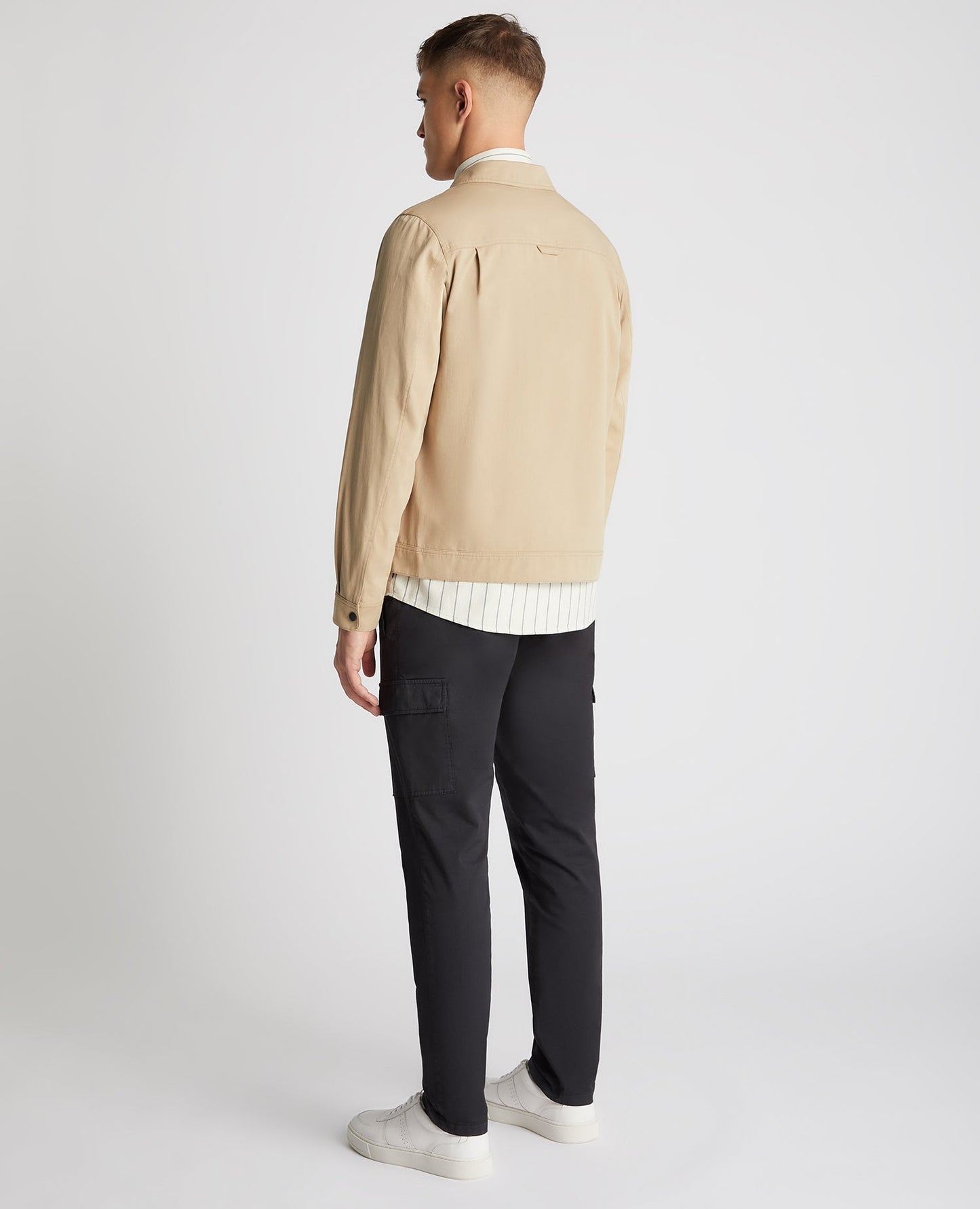 Man wearing a sand Regular Fit Cotton Twill Utility Jacket