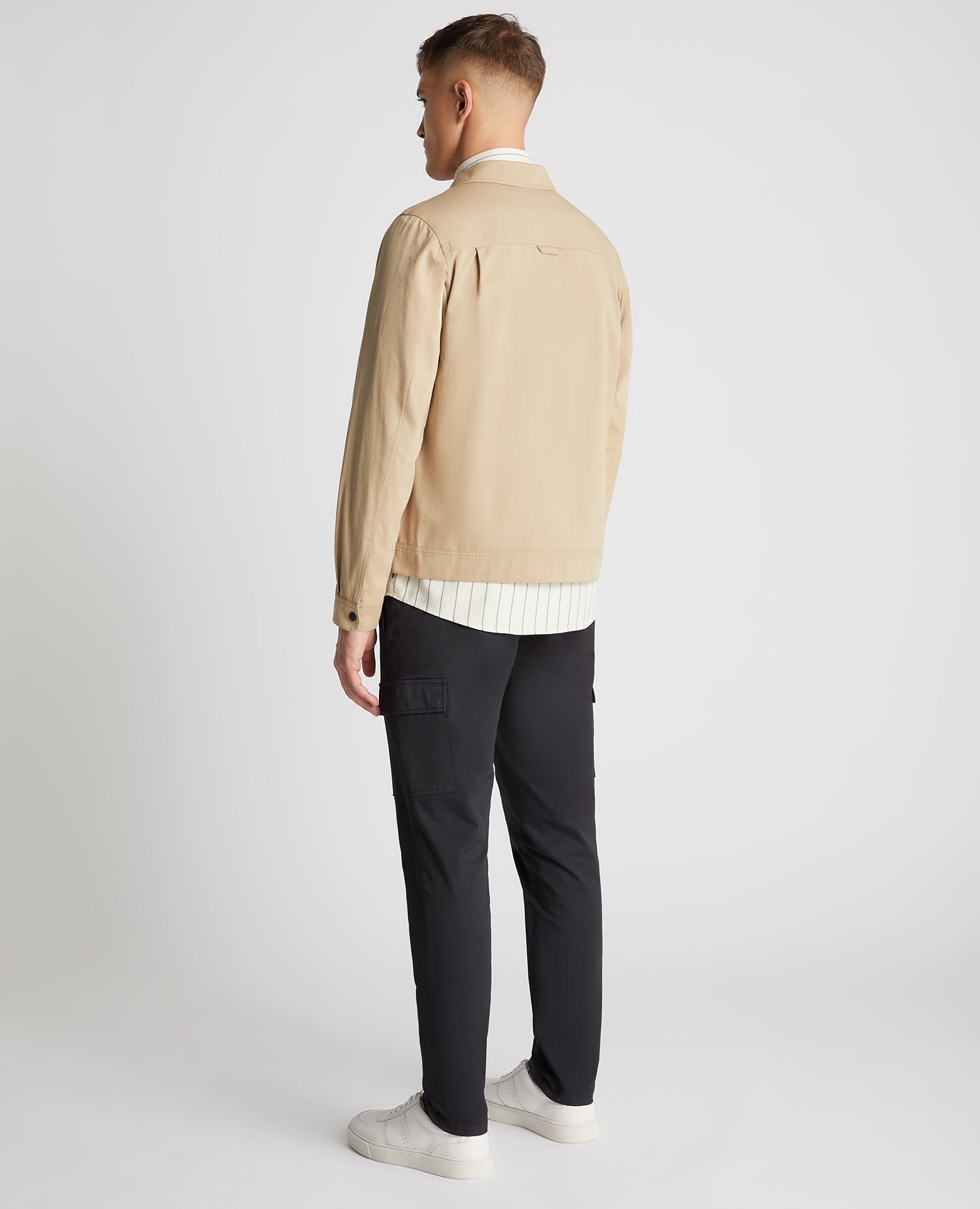 Man wearing a sand Regular Fit Cotton Twill Utility Jacket