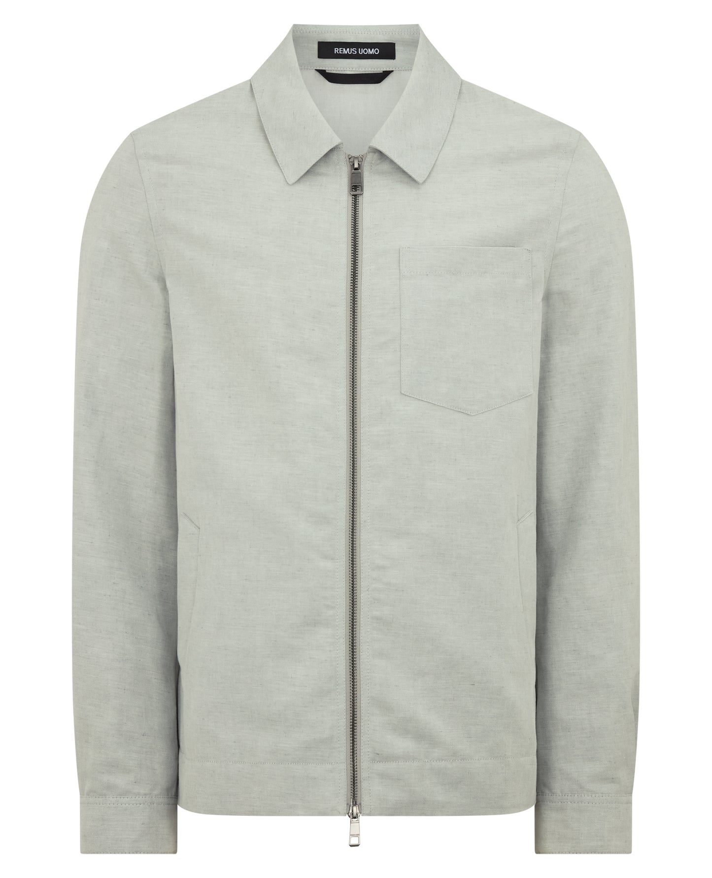 Man wearing a blue Regular Fit Two-Way Zip Shirt Jacket