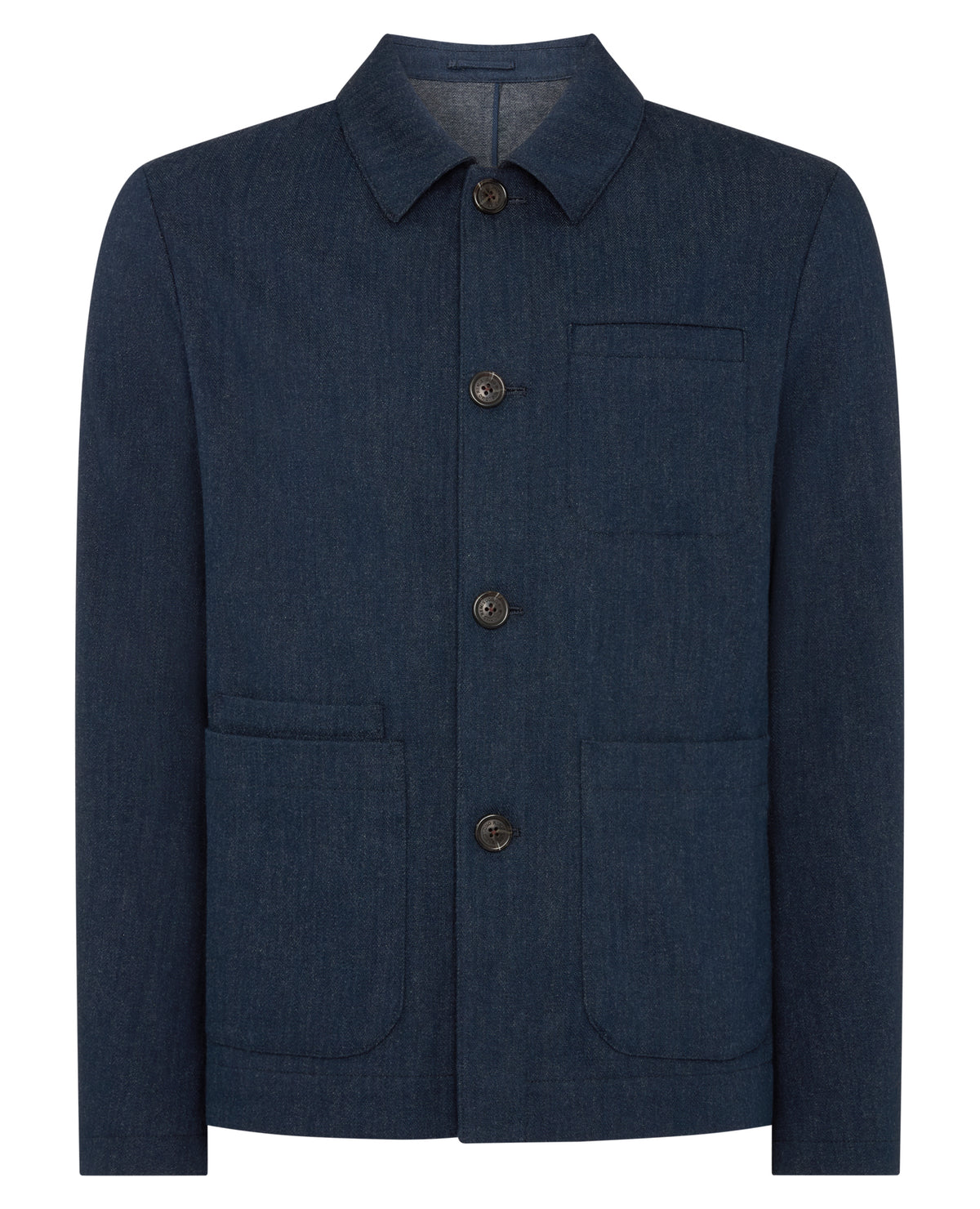 Man wearing a navy Cotton Chore Jacket