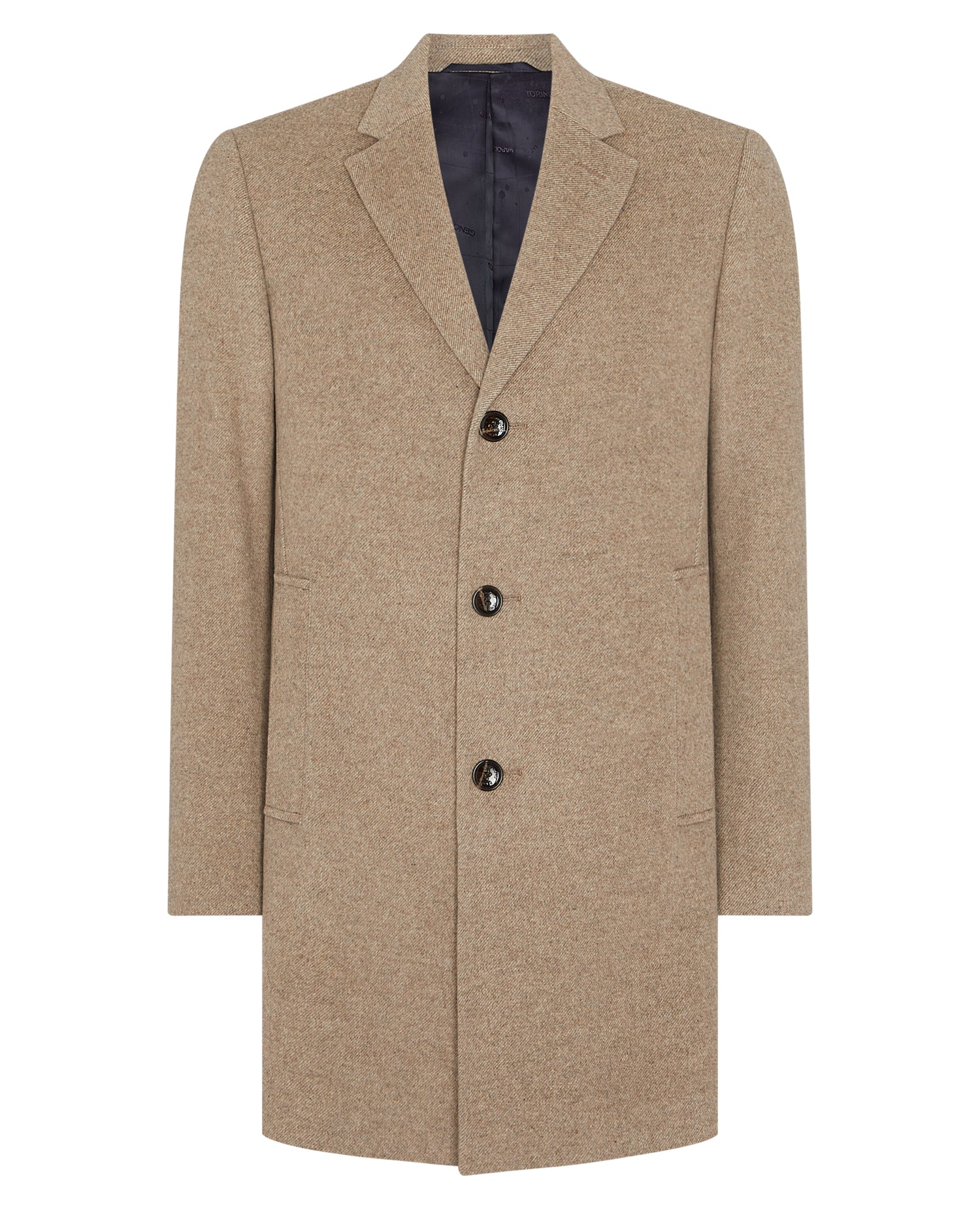Man wearing a sand Slim Fit Wool-Rich Tailored Coat