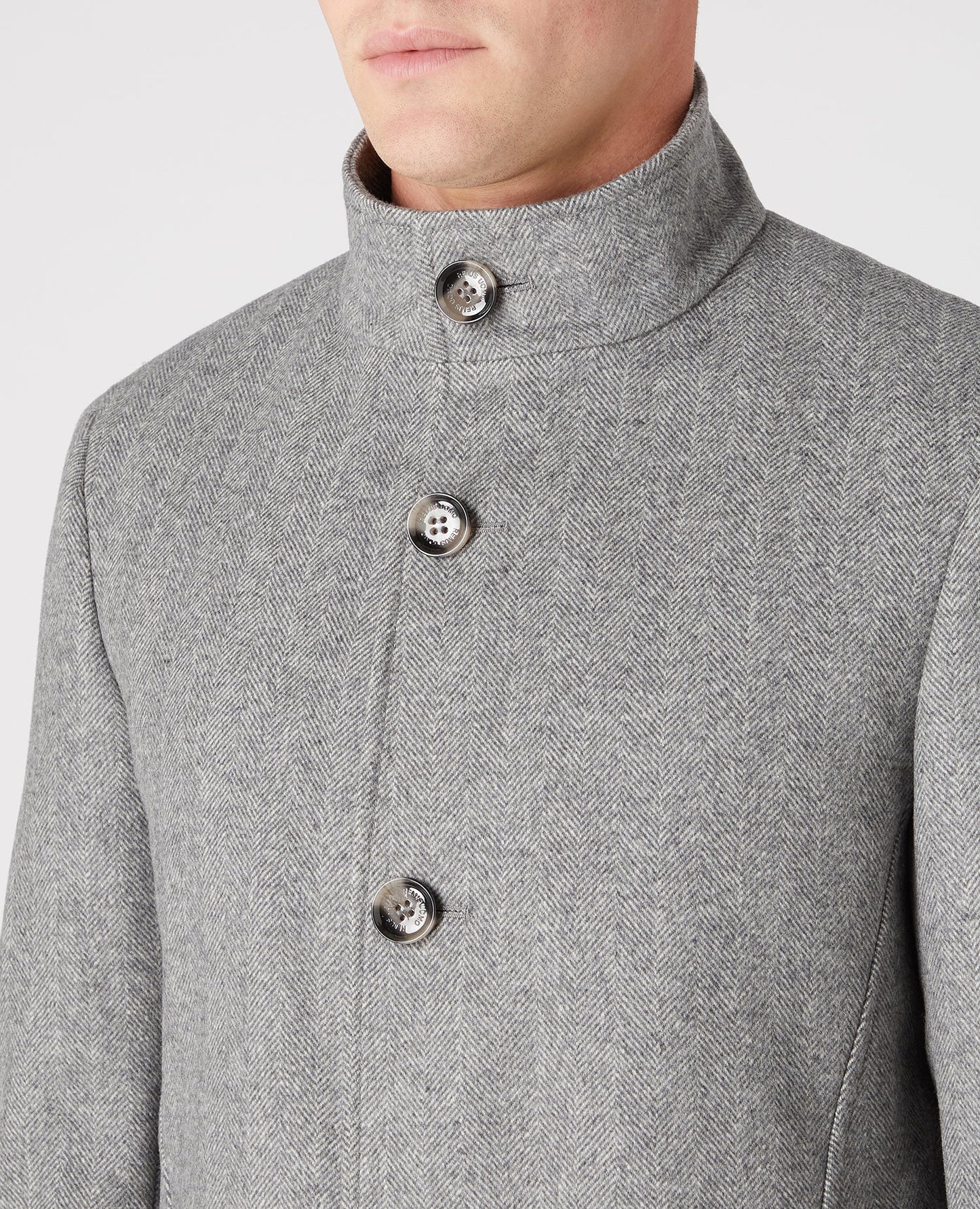 Man wearing a grey Tapered Fit Wool-Rich Overcoat