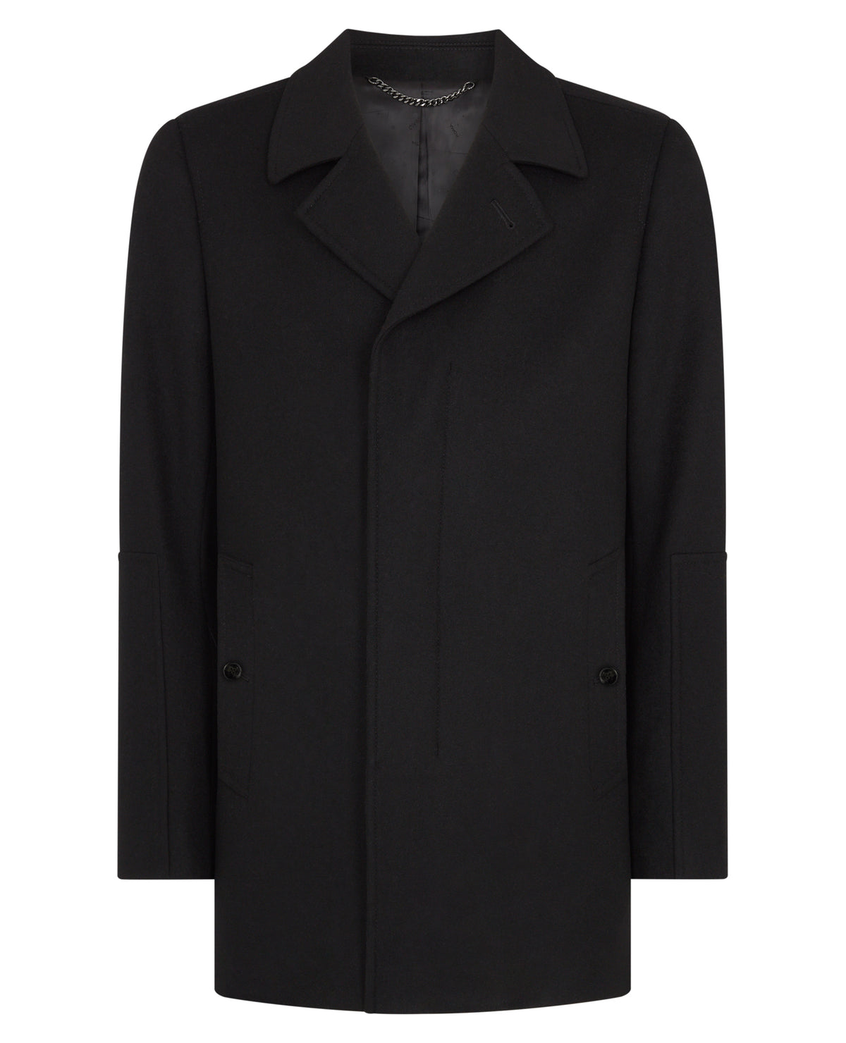 Man wearing a black Tailored Fit Overcoat