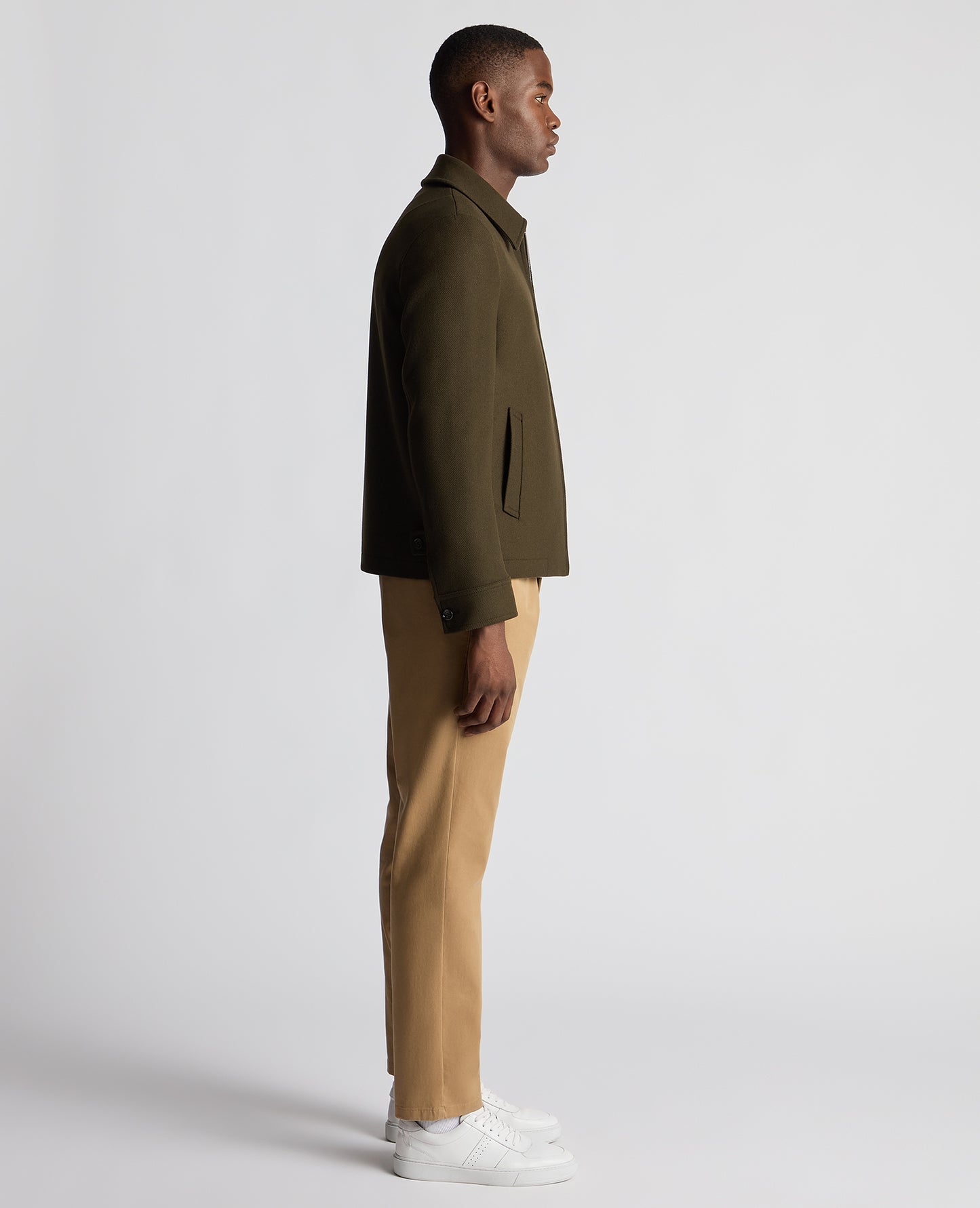 Man wearing a green Tailored Fit Italian Wool Blend Jacket