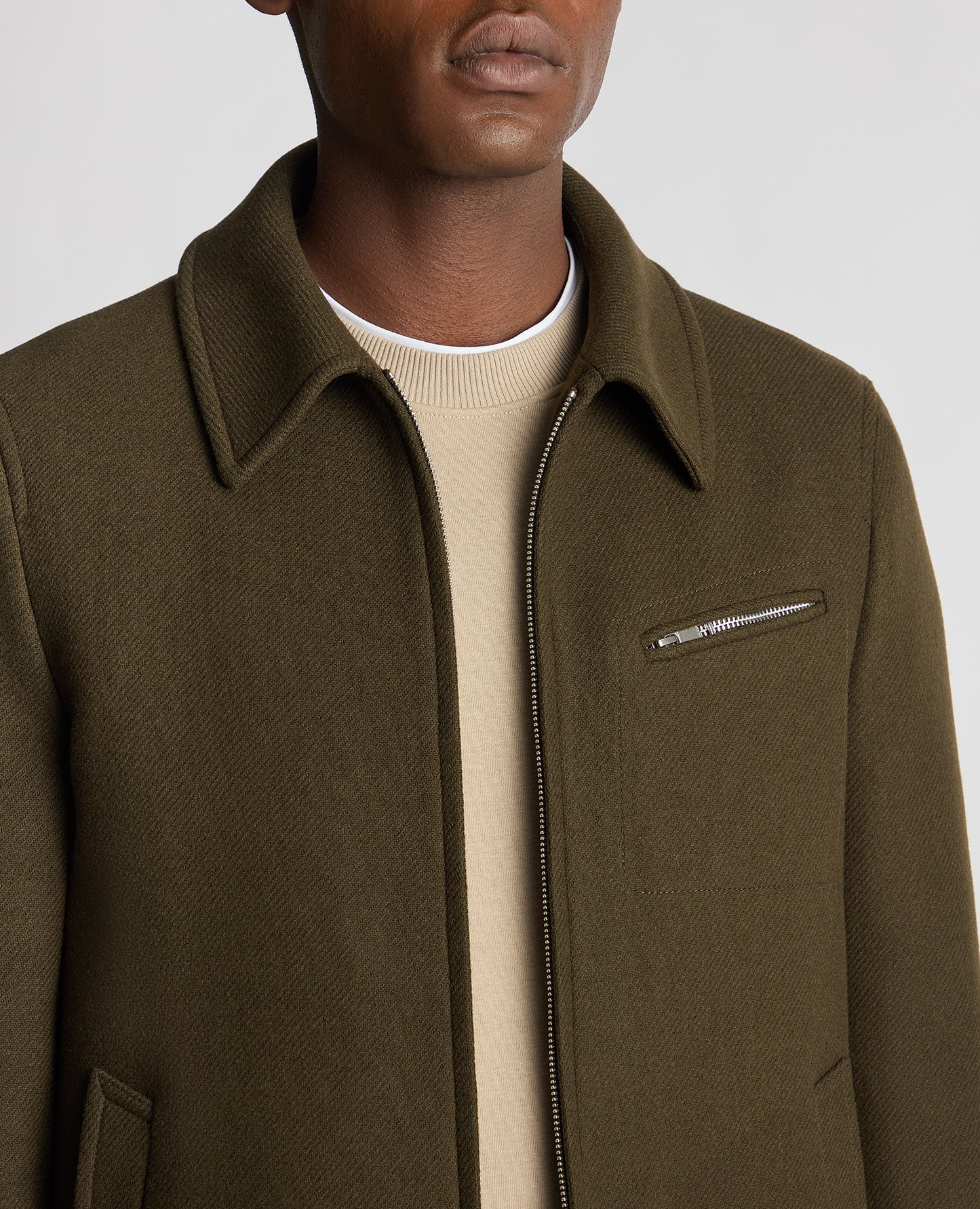 Man wearing a green Tailored Fit Italian Wool Blend Jacket