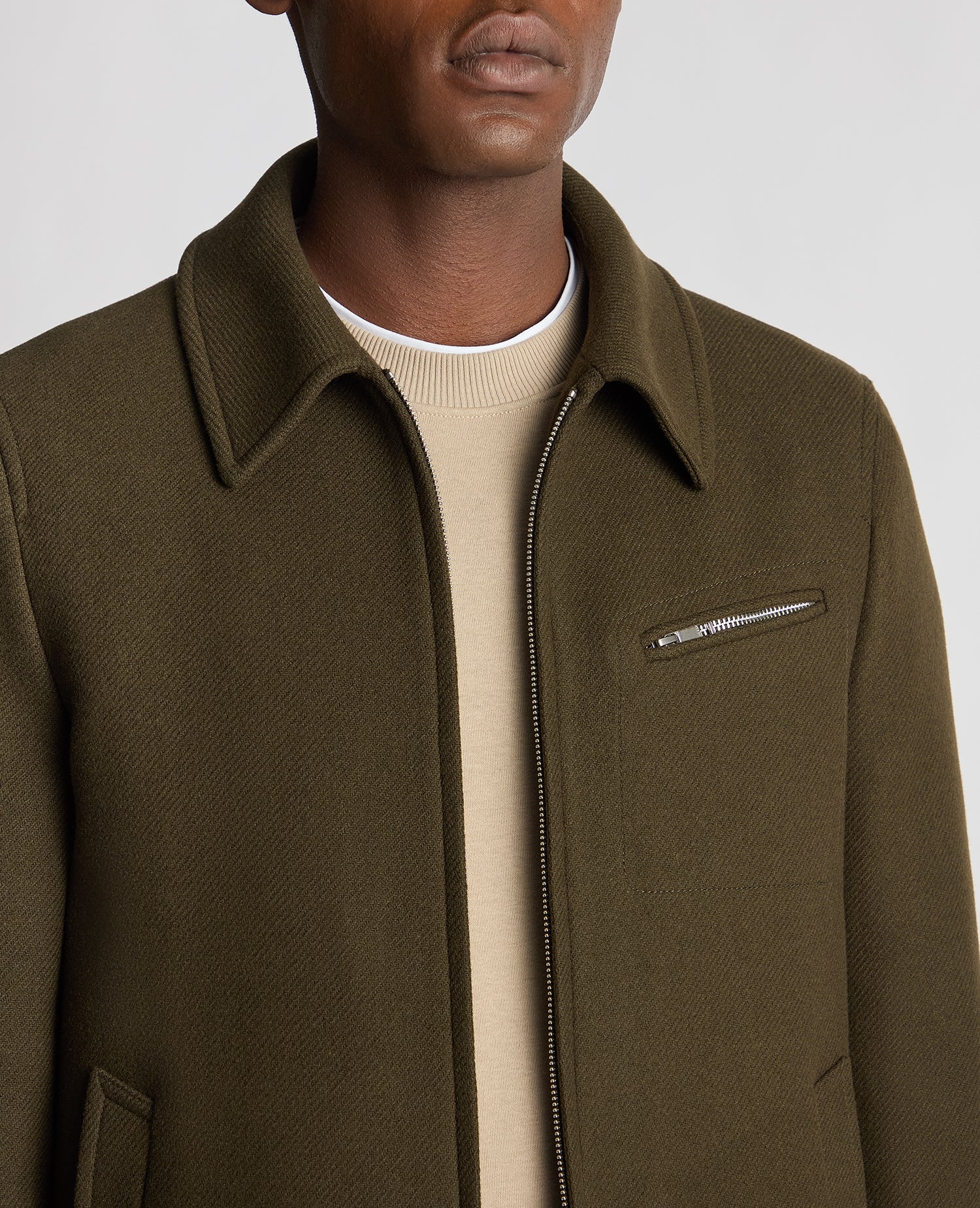 Man wearing a green Tailored Fit Italian Wool Blend Jacket