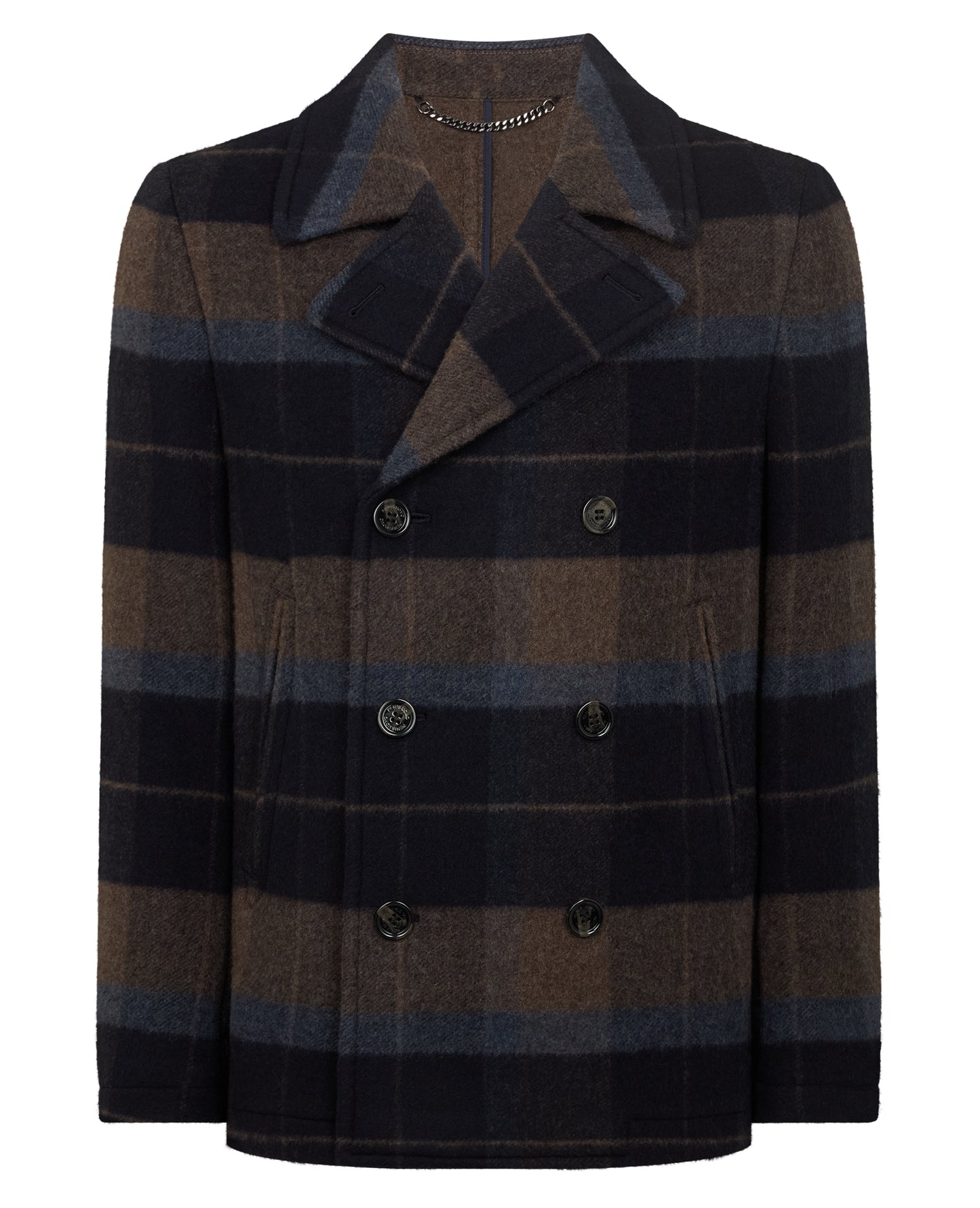 Man wearing a navy Tapered Fit Tailored Pea Coat