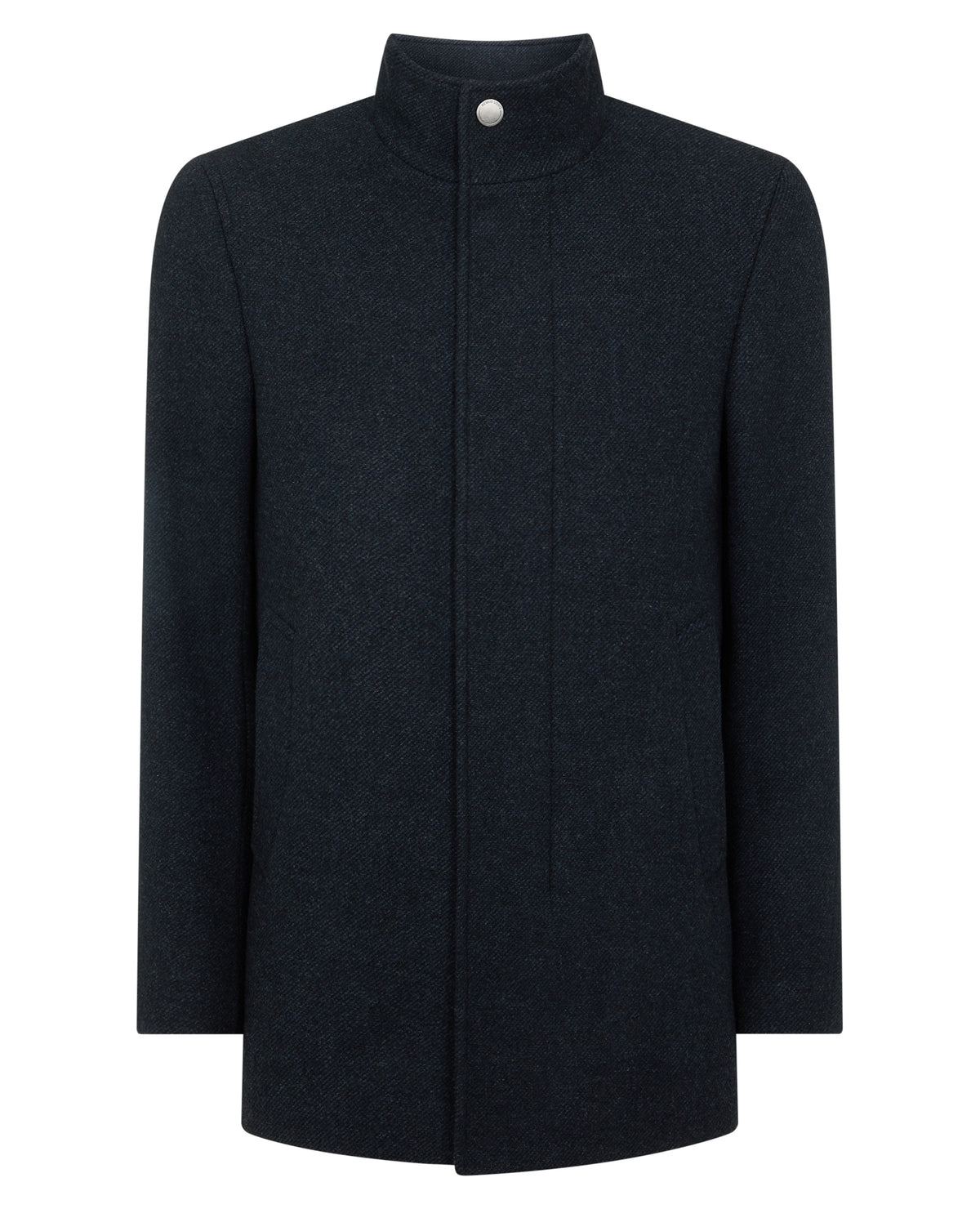 Man wearing a blue Jacob Regular Fit Wool Blend Coat