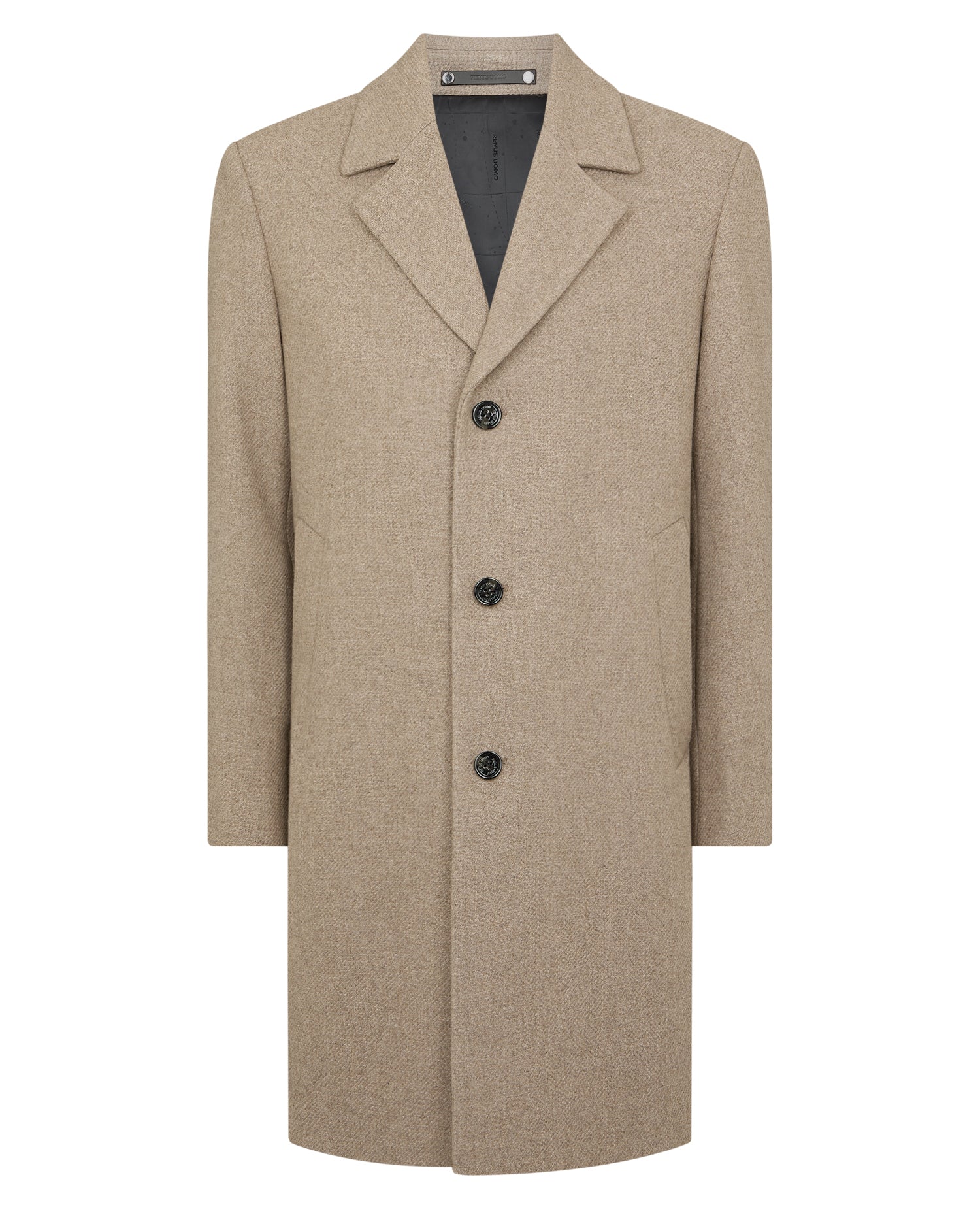Man wearing a sand Dylan Relaxed Fit Wool Blend Coat