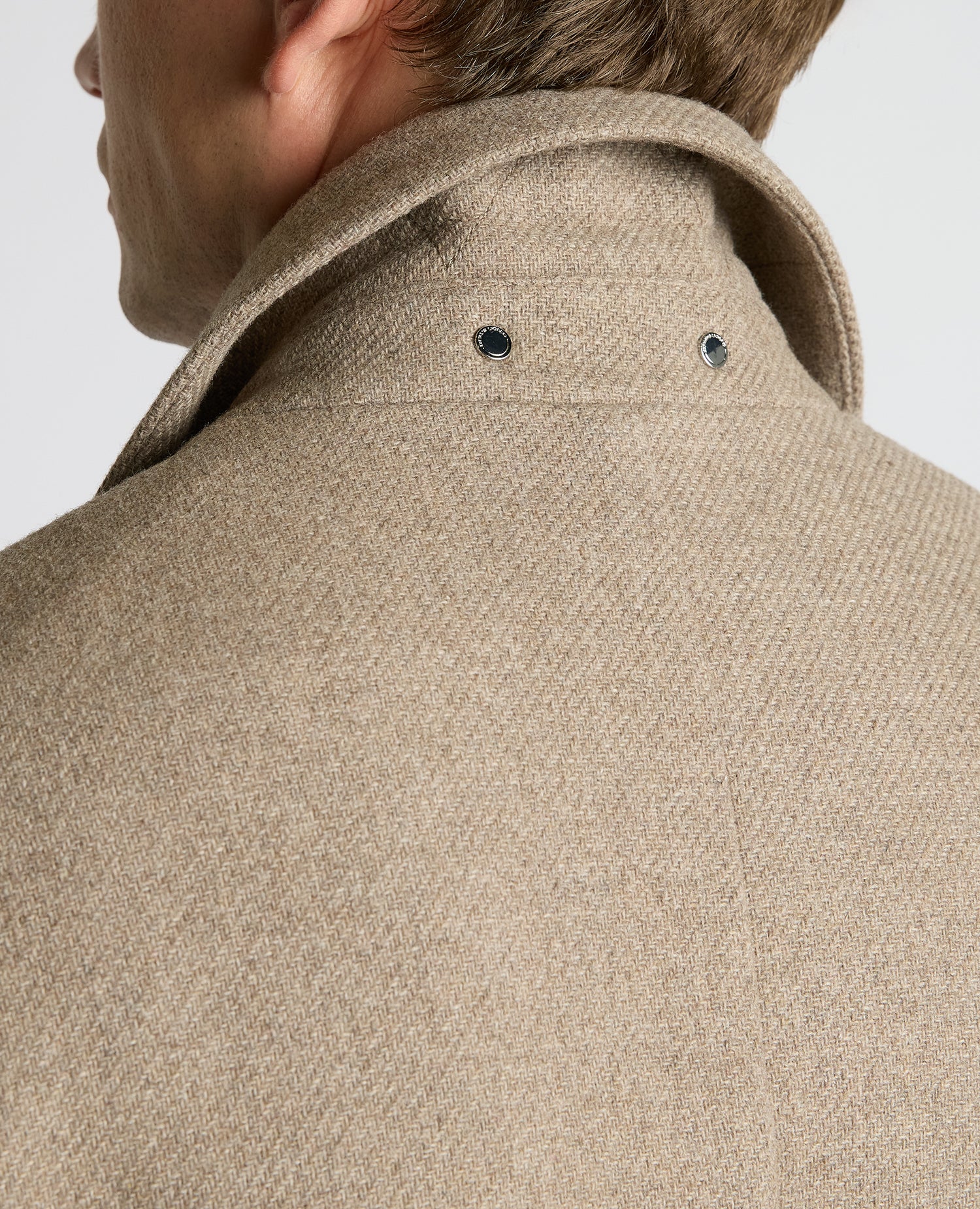 Man wearing a sand Dylan Relaxed Fit Wool Blend Coat