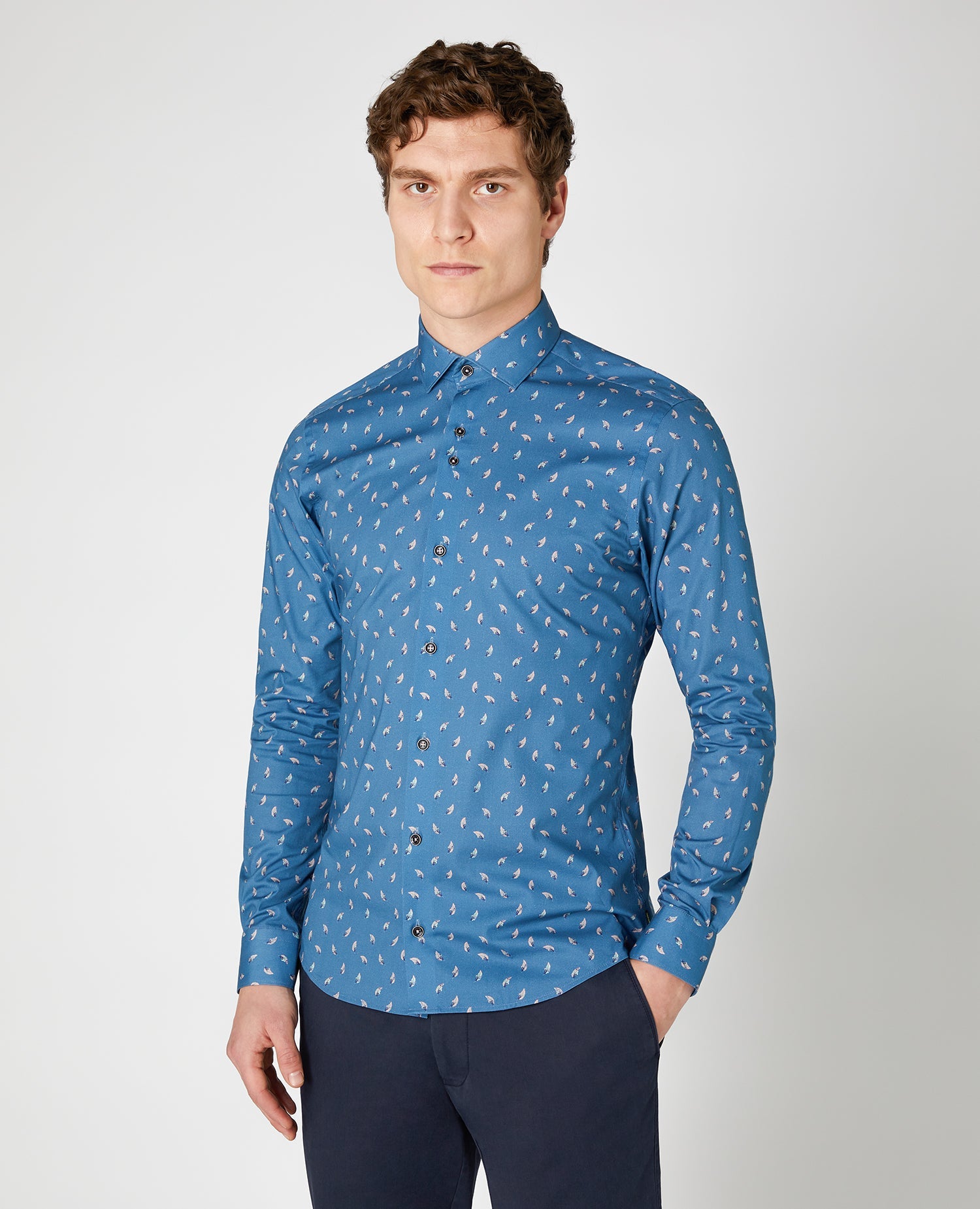 Slim Fit Print Cotton Stretch Shirt