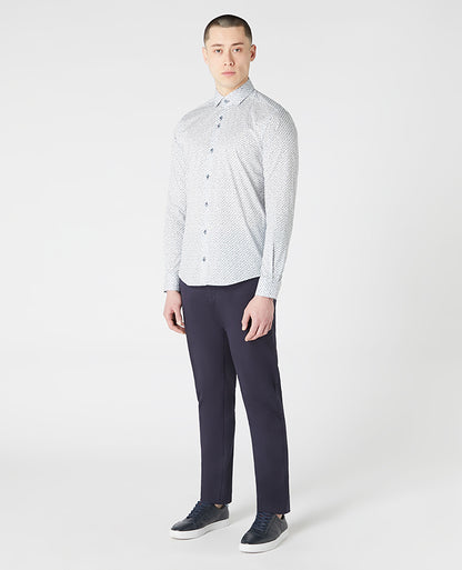 Tapered Fit Print Cotton-Stretch Shirt