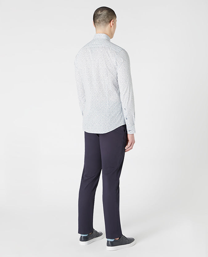 Tapered Fit Print Cotton-Stretch Shirt
