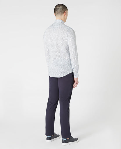 Tapered Fit Print Cotton-Stretch Shirt