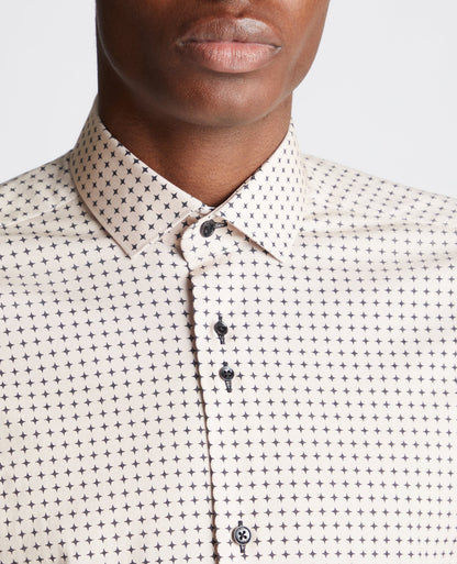 Man wearing a sand Slim Fit Print Cotton-Blend Stretch Shirt