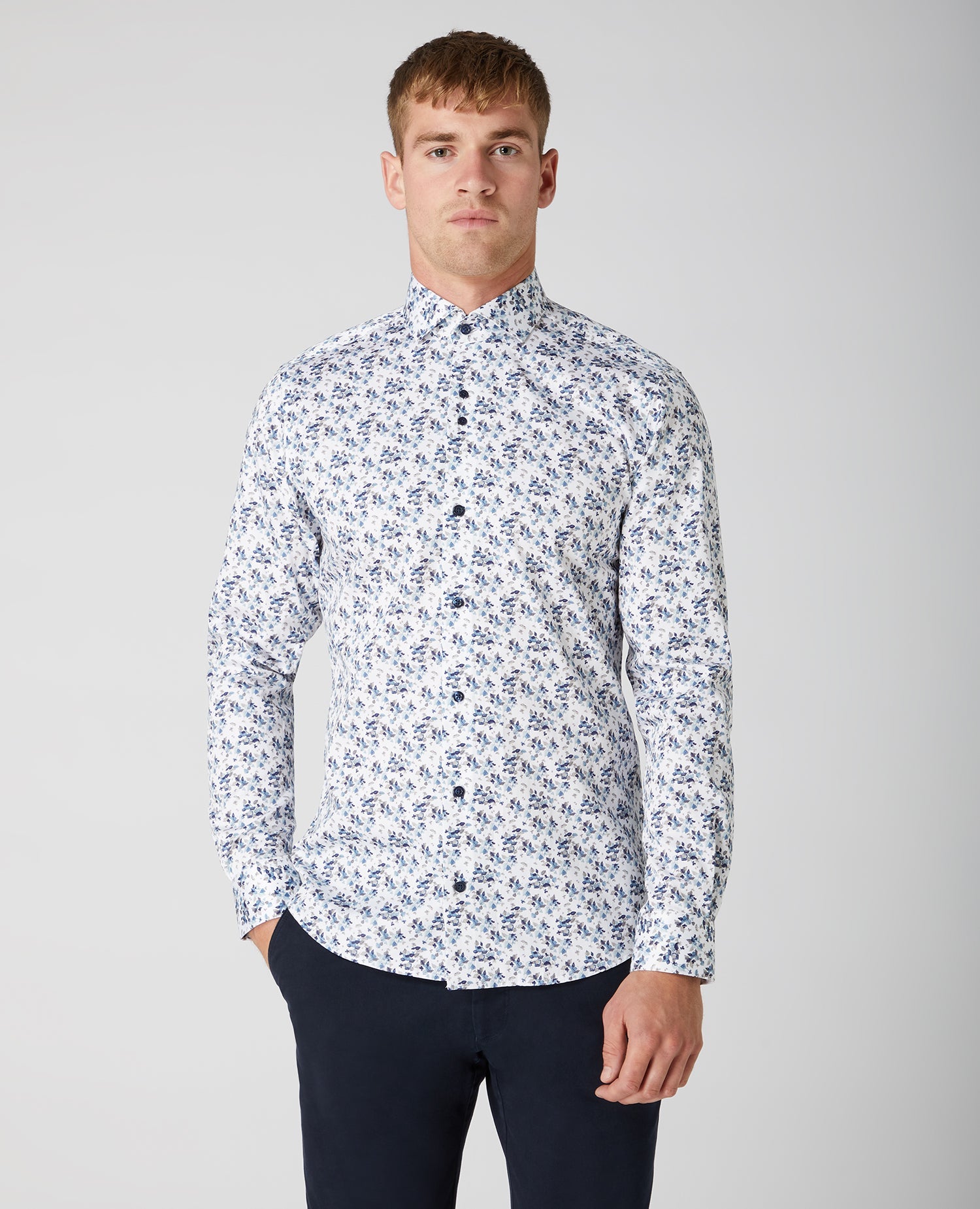Tapered Fit Print Cotton Satin Shirt