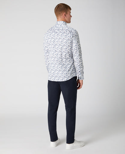 Tapered Fit Print Cotton Satin Shirt