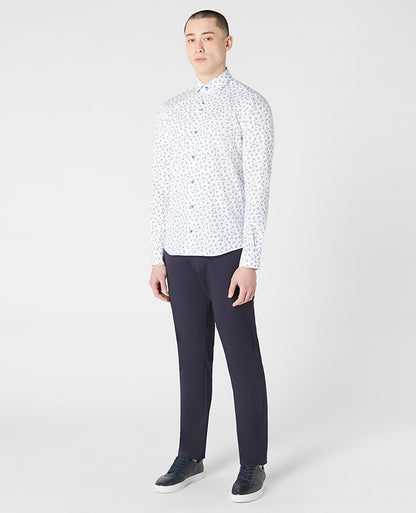 Tapered Fit Print Cotton-Stretch Shirt