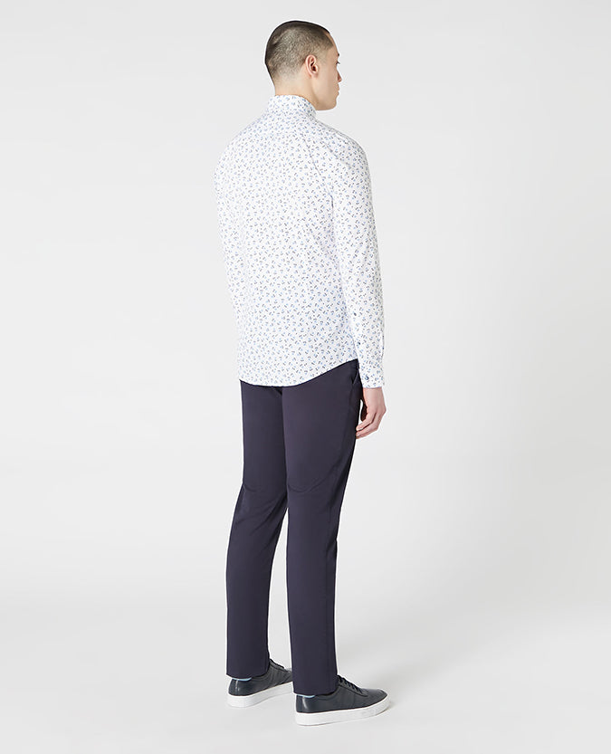 Tapered Fit Print Cotton-Stretch Shirt