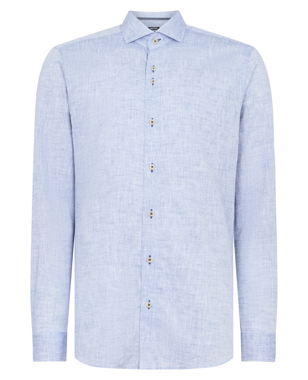 Man wearing a blue casual shirt