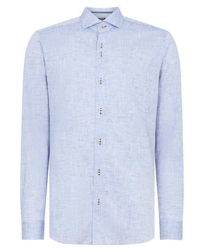 Man wearing a blue casual shirt