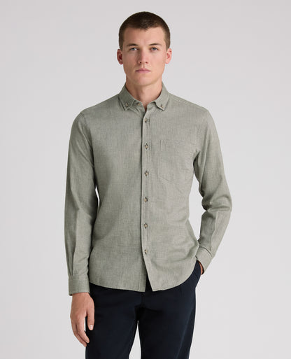 Green Washed Cotton-Wool Blend Shirt