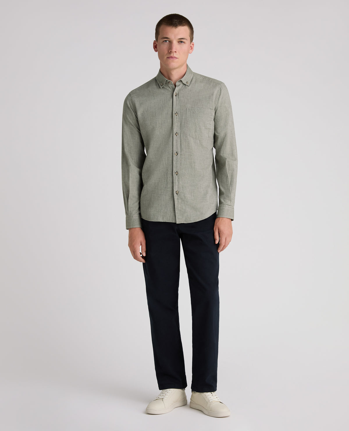 Green Washed Cotton-Wool Blend Shirt