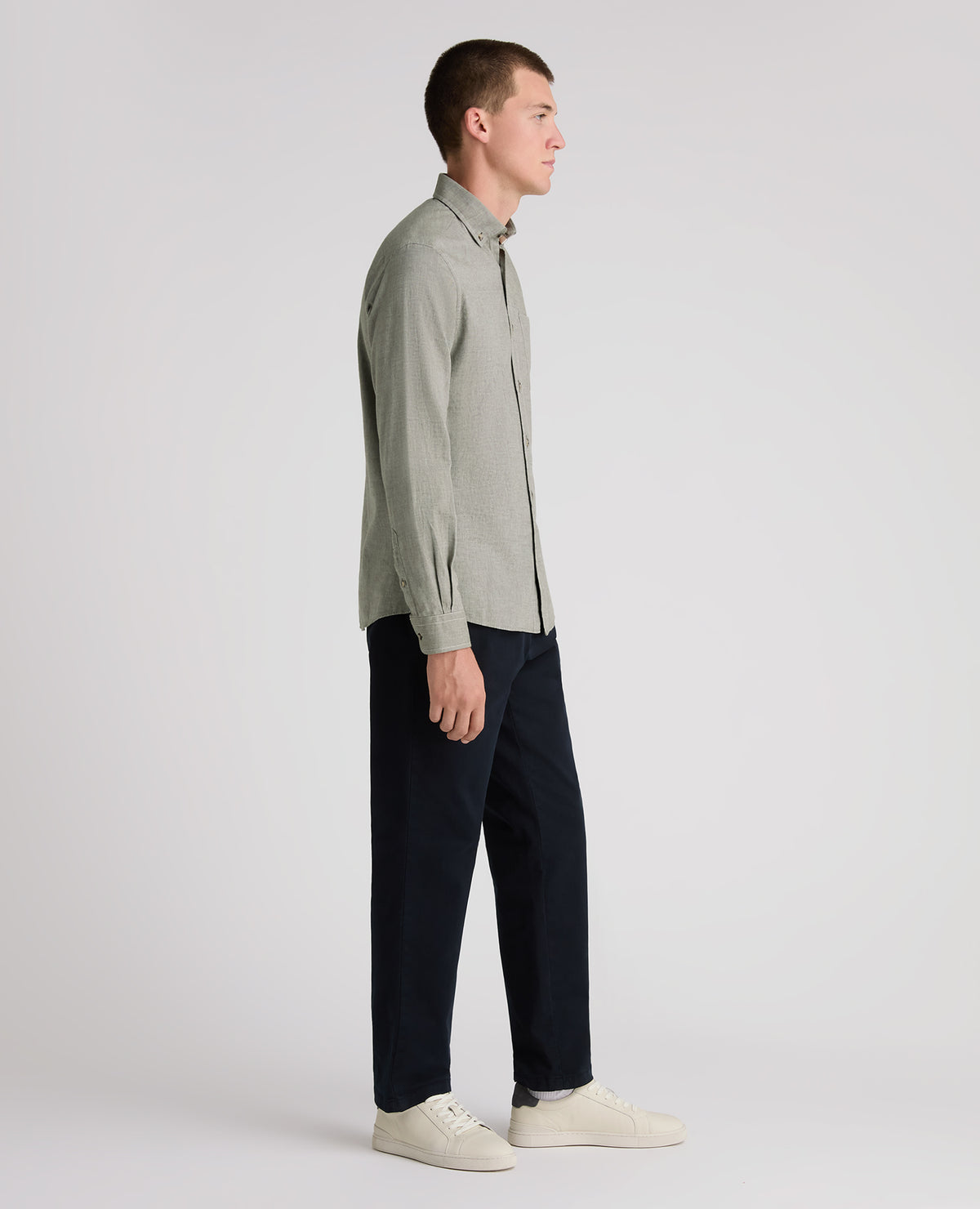Green Washed Cotton-Wool Blend Shirt