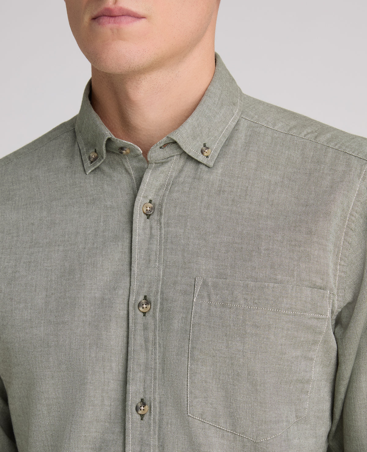 Green Washed Cotton-Wool Blend Shirt