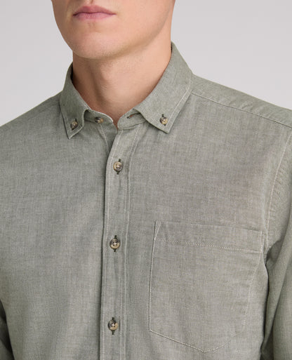 Green Washed Cotton-Wool Blend Shirt