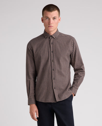 Brown Check Cotton Shirt