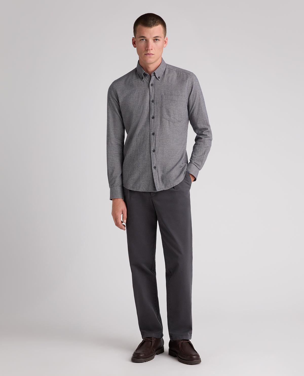Blue Micro Houndstooth Stretch Shirt