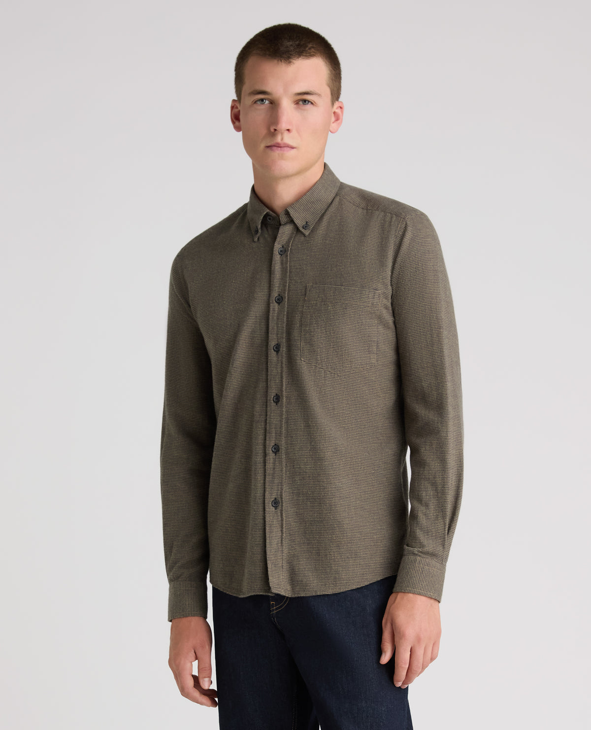 Green Micro Houndstooth Stretch Shirt