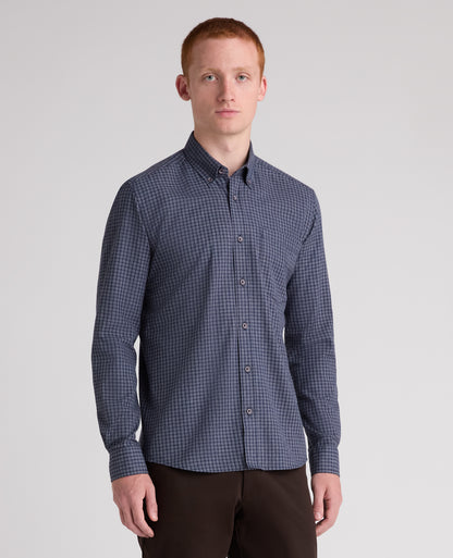 Blue Checked Cotton Blend Shirt