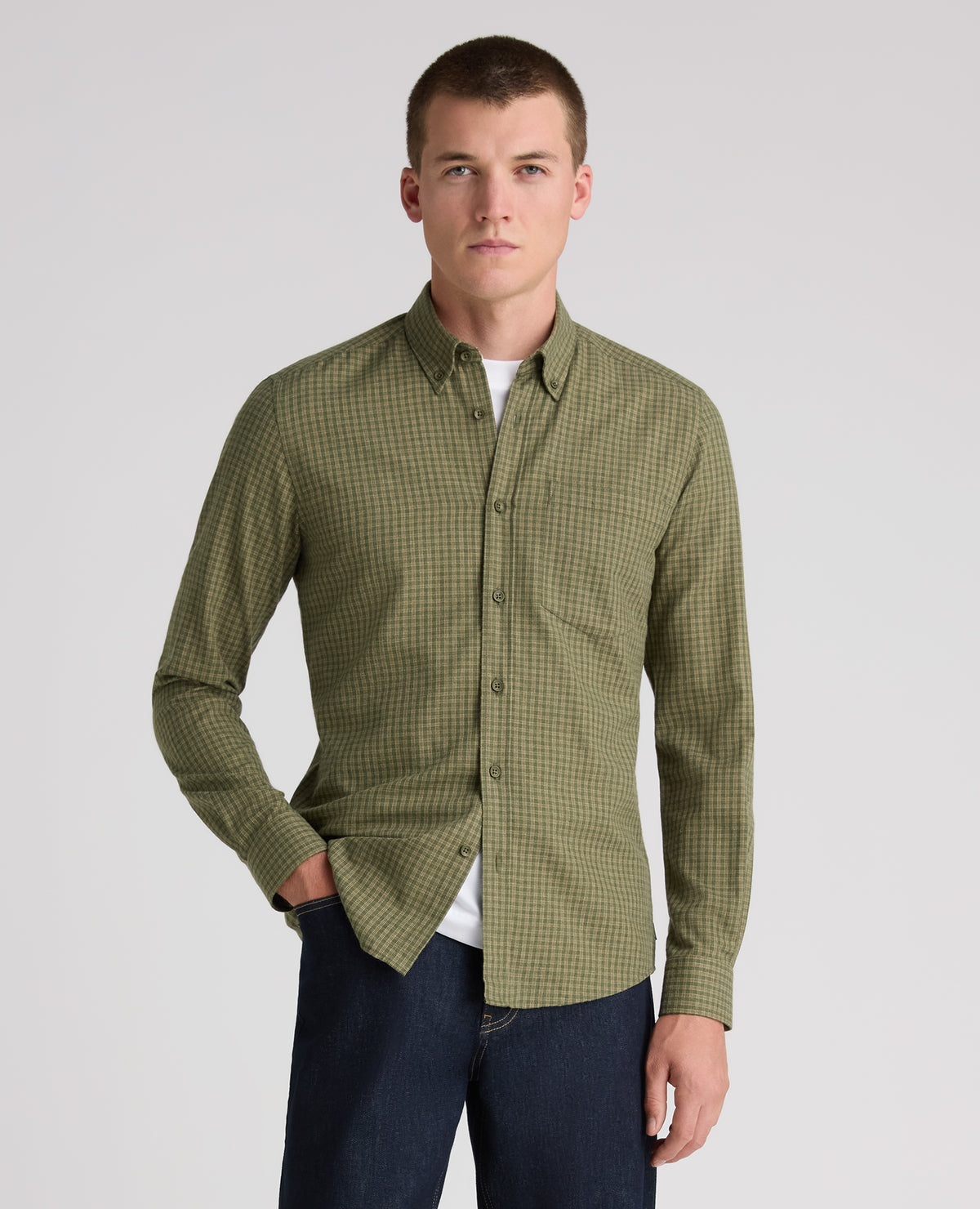 Green Checked Cotton Blend Shirt