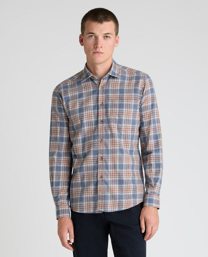 Dark Blue Plaid Cotton Blend Shirt