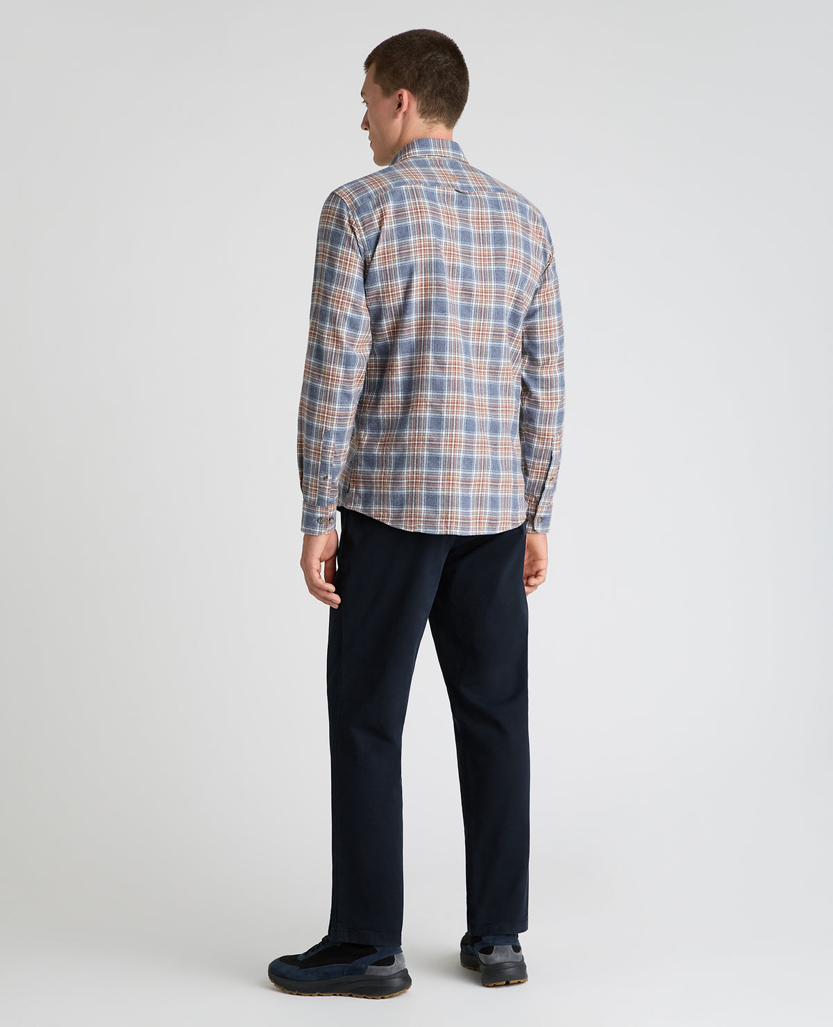 Dark Blue Plaid Cotton Blend Shirt
