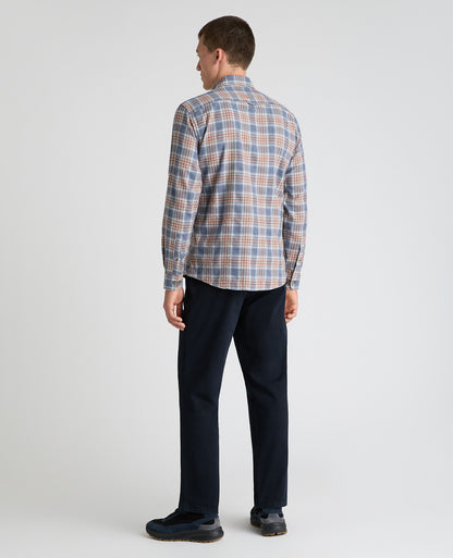 Dark Blue Plaid Cotton Blend Shirt