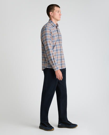 Dark Blue Plaid Cotton Blend Shirt