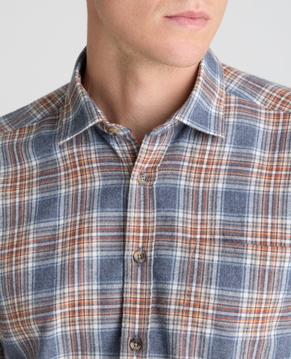 Dark Blue Plaid Cotton Blend Shirt