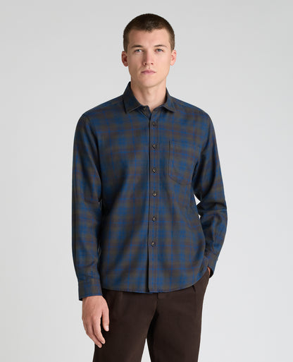 Brown Plaid Cotton Blend Shirt